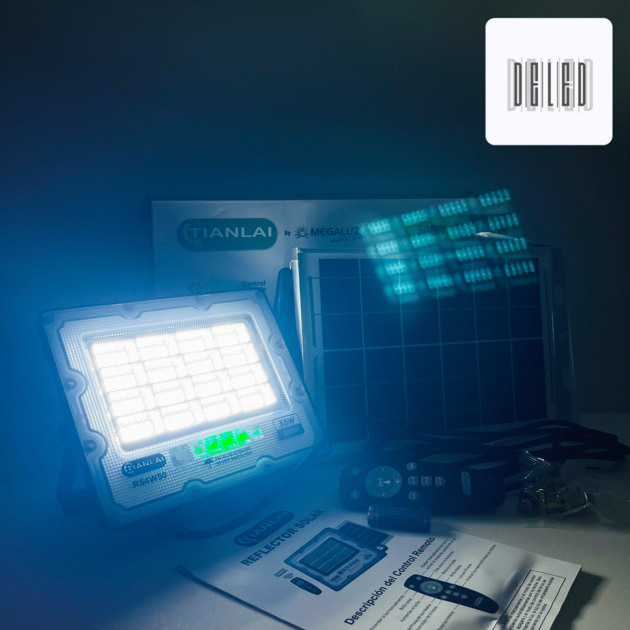 Reflector LED / Lámpara LED Solar 50w con Panel Solar Externo TIANLAI TRS-07