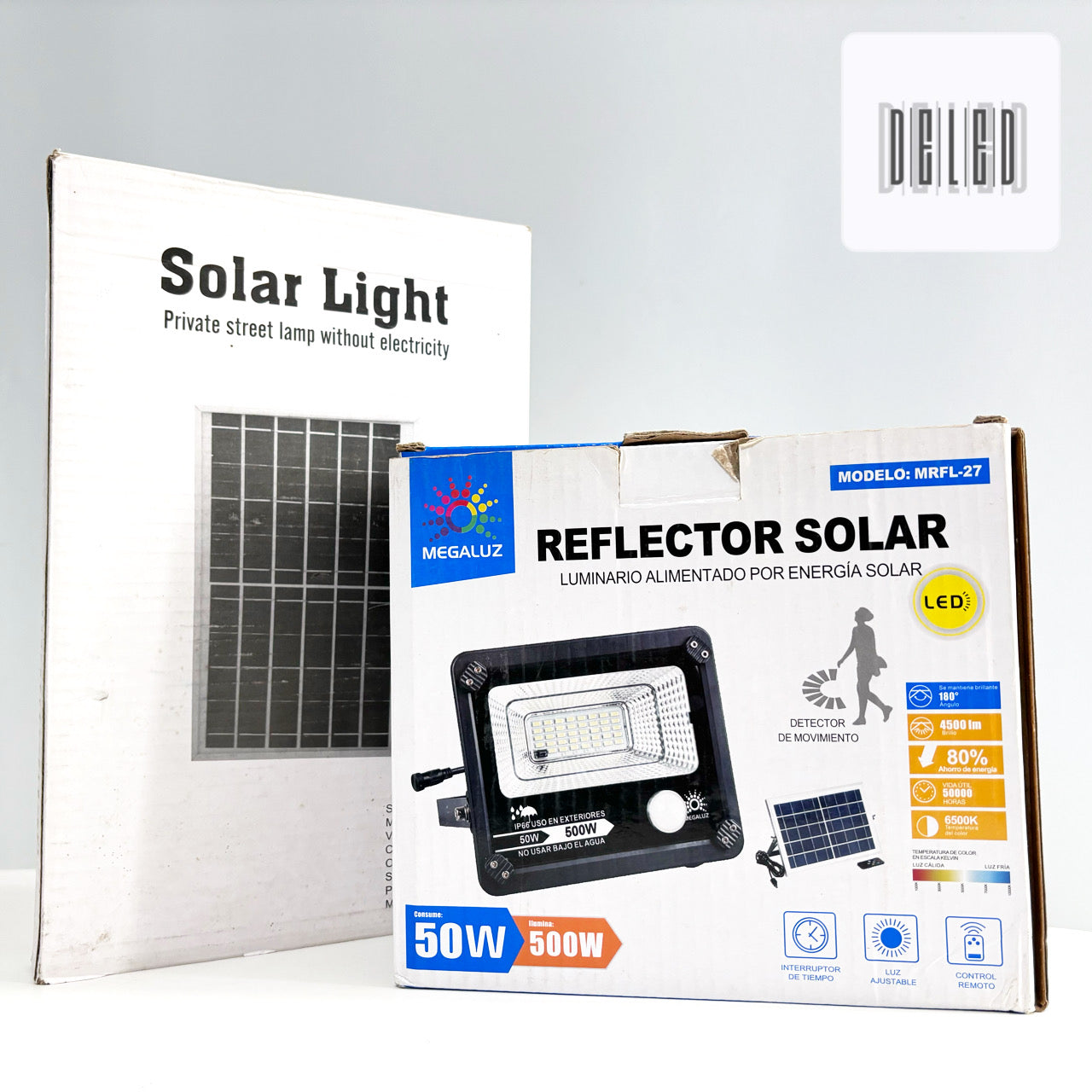 Reflector LED / Lámpara LED Solar 50w con Panel Solar Externo MEGALUZ MRFL-27