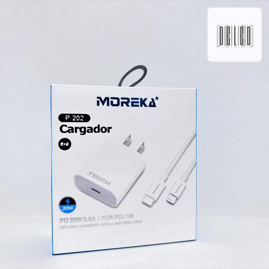 Cargador Completo TURBO con Cable USB-C Lightning 20w Calidad Original MOREKA P-202