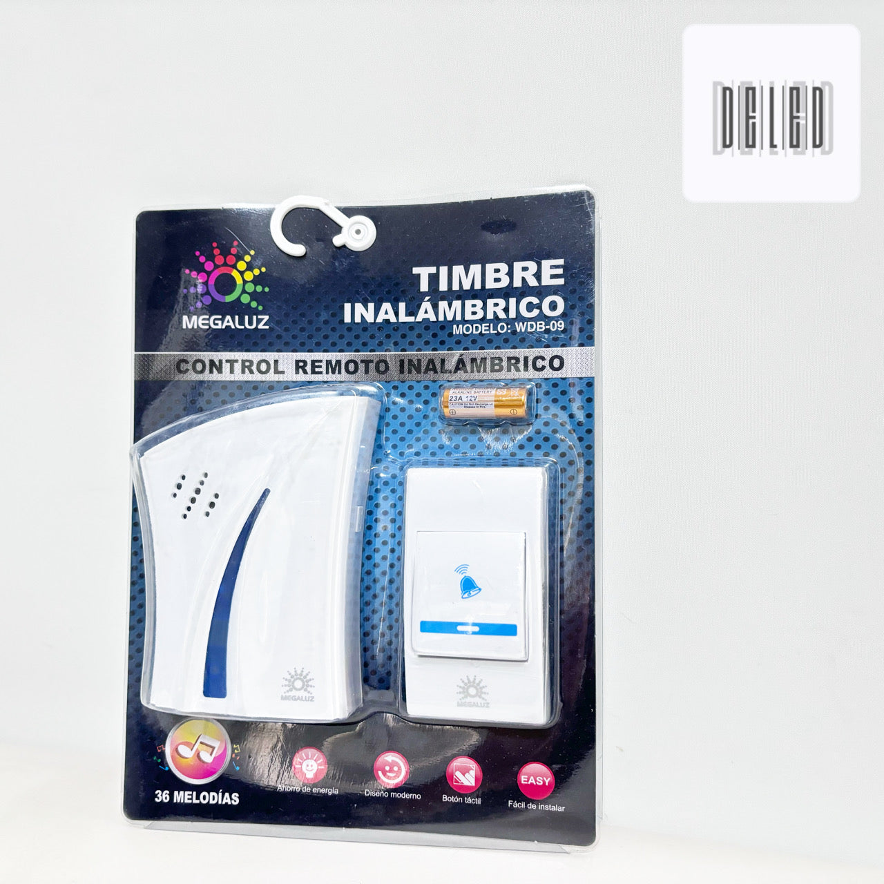 Timbre Inalámbrico Enchufable con Control Remoto Color Blanco/Azul MEGALUZ WDB-09