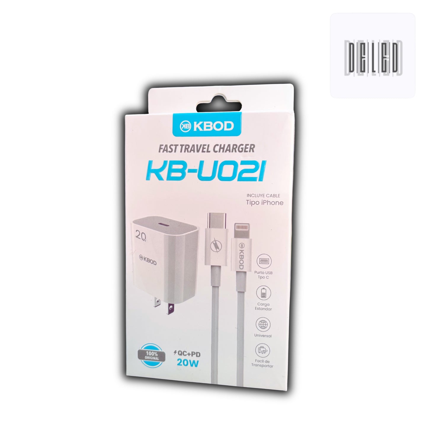 Cargador Completo TURBO con Cable USB-C Lightning 20w Calidad Original KBOD KB-U021