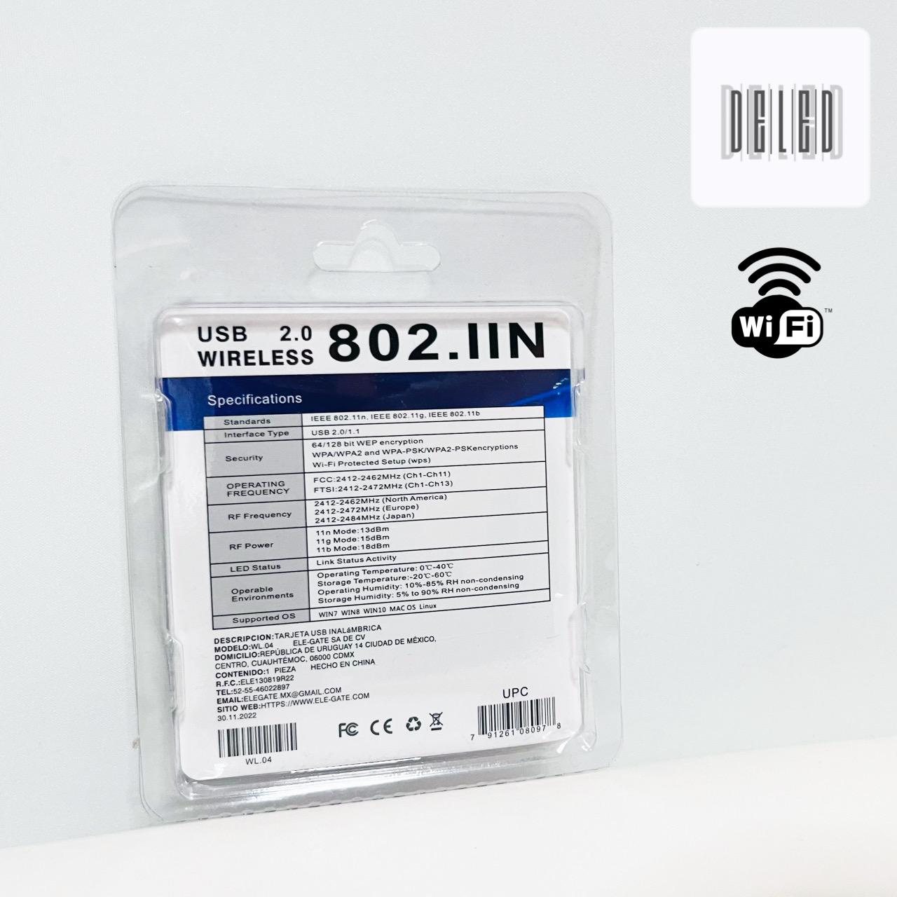 Receptor Wi-Fi / Adaptador Wi-Fi Red Inalámbrica para Computadora Conexión USB ELE-GATE WL.04