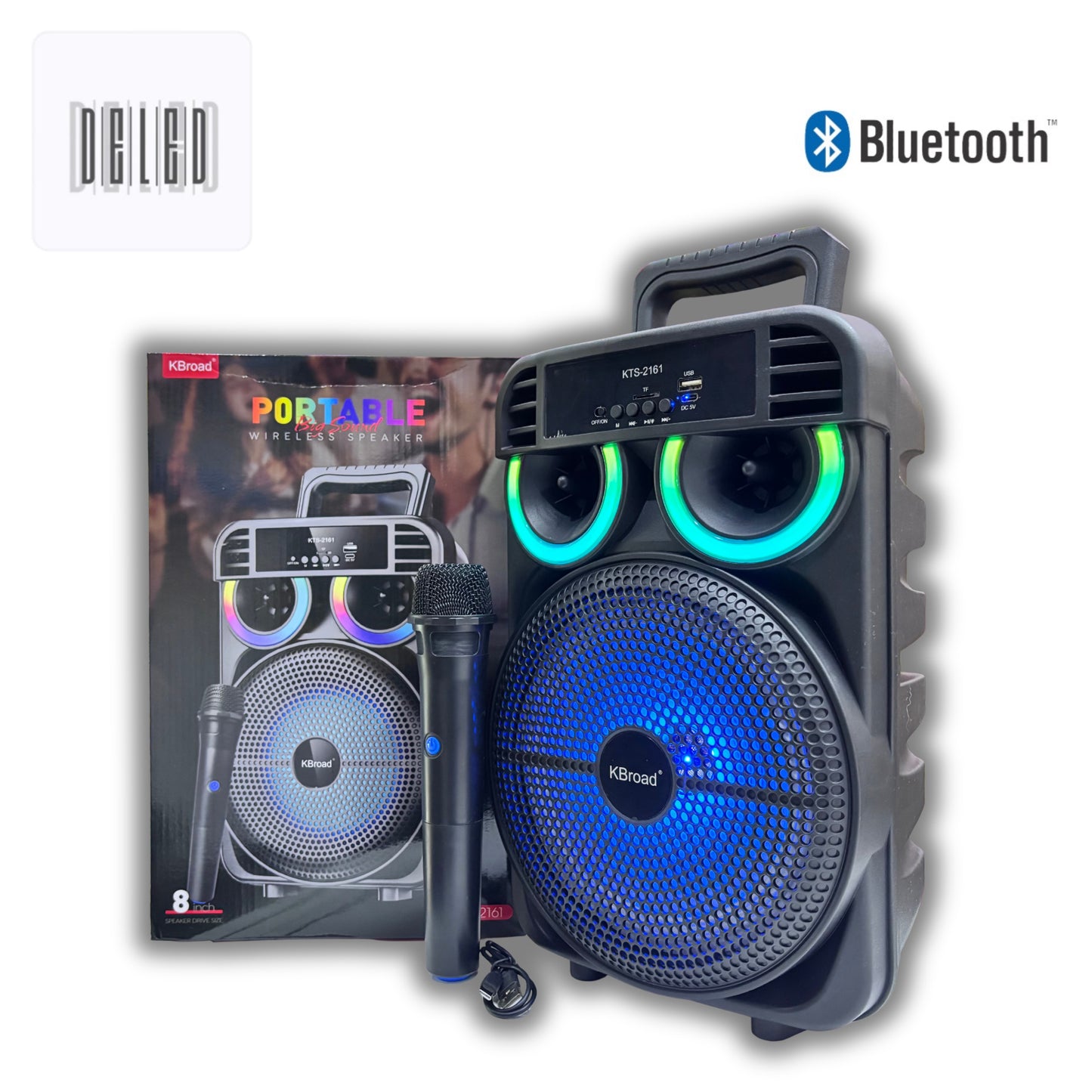 Bocina Bluetooth Inalámbrica 8 Pulgadas Recargable con Micrófono Inalámbrico KBROAD KTS-2161