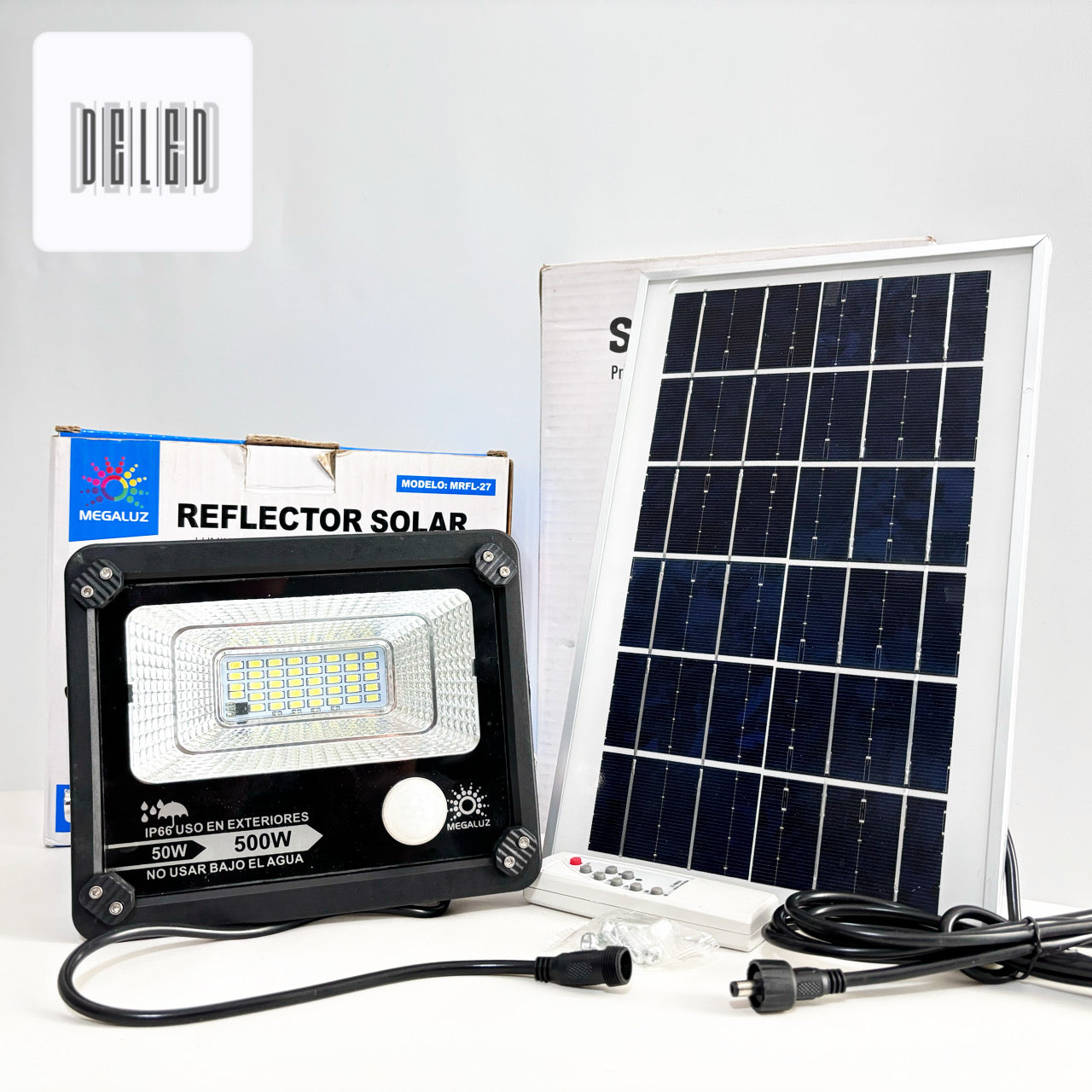 Reflector LED / Lámpara LED Solar 50w con Panel Solar Externo MEGALUZ MRFL-27