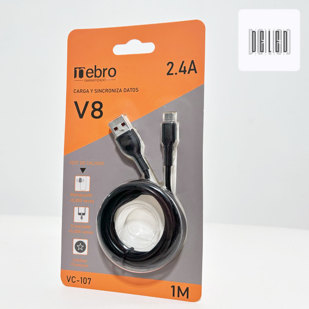 Cable Cargador USB V8 Micro USB 1 Metro 2.4A Calidad Original NEBRO VC-107