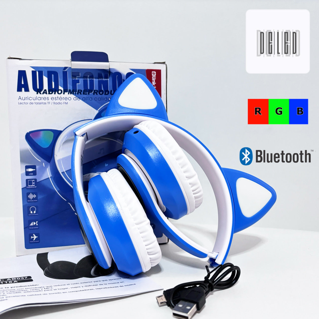 Audífonos Diadema Bluetooth Orejas de Gato Inalámbricos Plegables con Luces LED LINK BITS AB037
