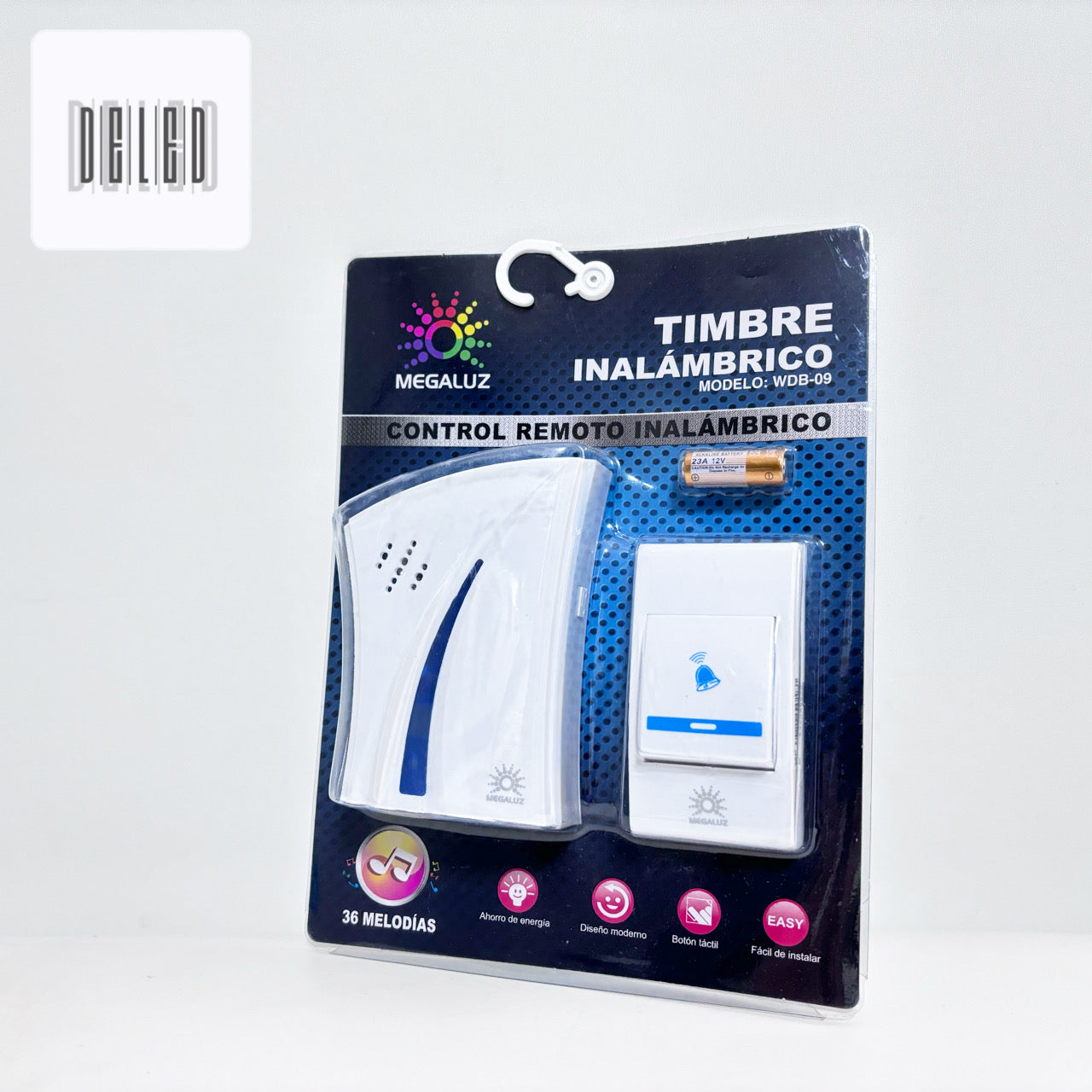 Timbre Inalámbrico Enchufable con Control Remoto Color Blanco/Azul MEGALUZ WDB-09