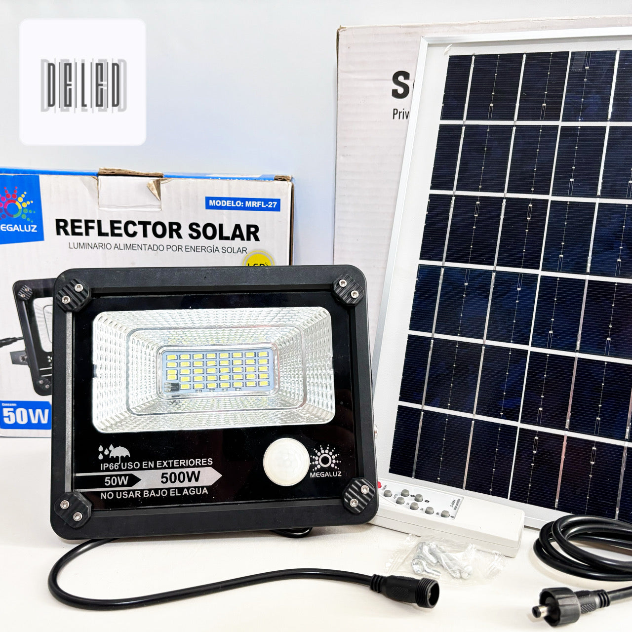 Reflector LED / Lámpara LED Solar 50w con Panel Solar Externo MEGALUZ MRFL-27