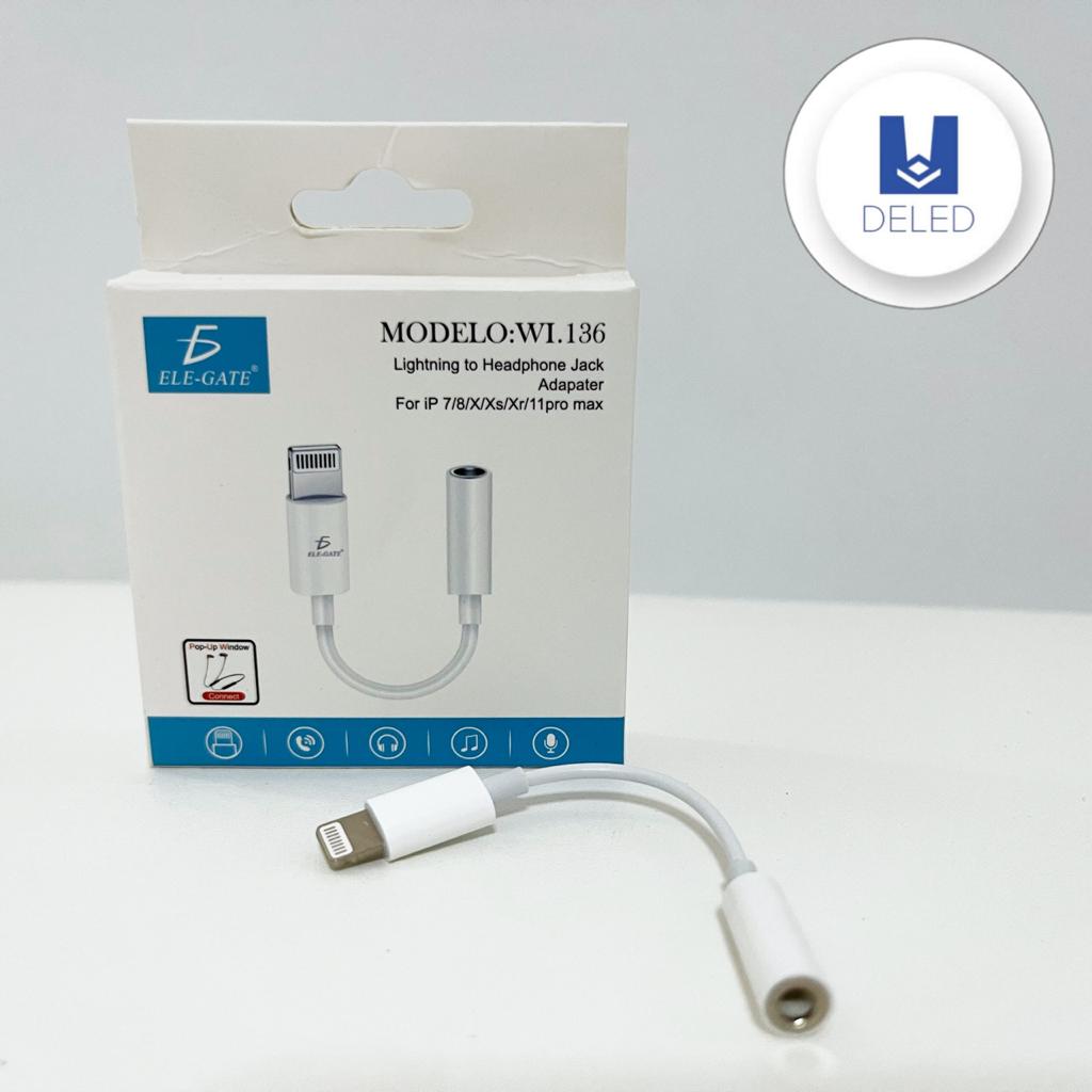 Adaptador para Audifonos Lightning a Auxiliar Jack 3.5mm Calidad Original ELE-GATE WI.136