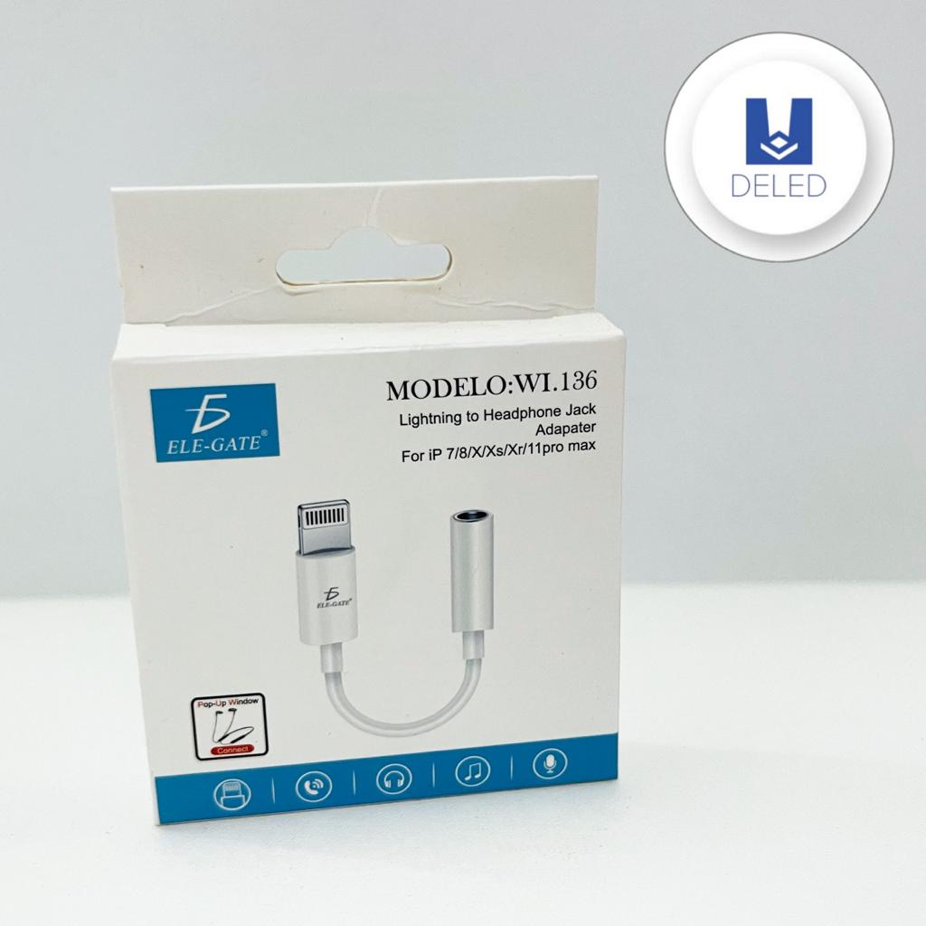 Adaptador para Audifonos Lightning a Auxiliar Jack 3.5mm Calidad Original ELE-GATE WI.136