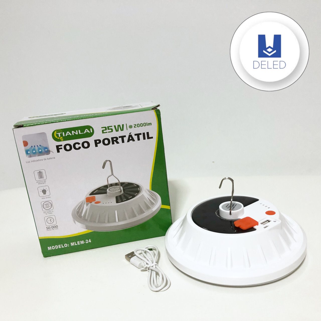 Foco LED Portátil 25w Recargable con Puerto USB Power Bank TIANLAI MLEM-24