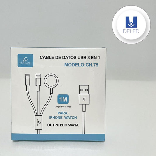 Cable Cargador USB Magnético para Apple Watch / SmartWatch con 2 Cables Lightning ELE-GATE CH.75