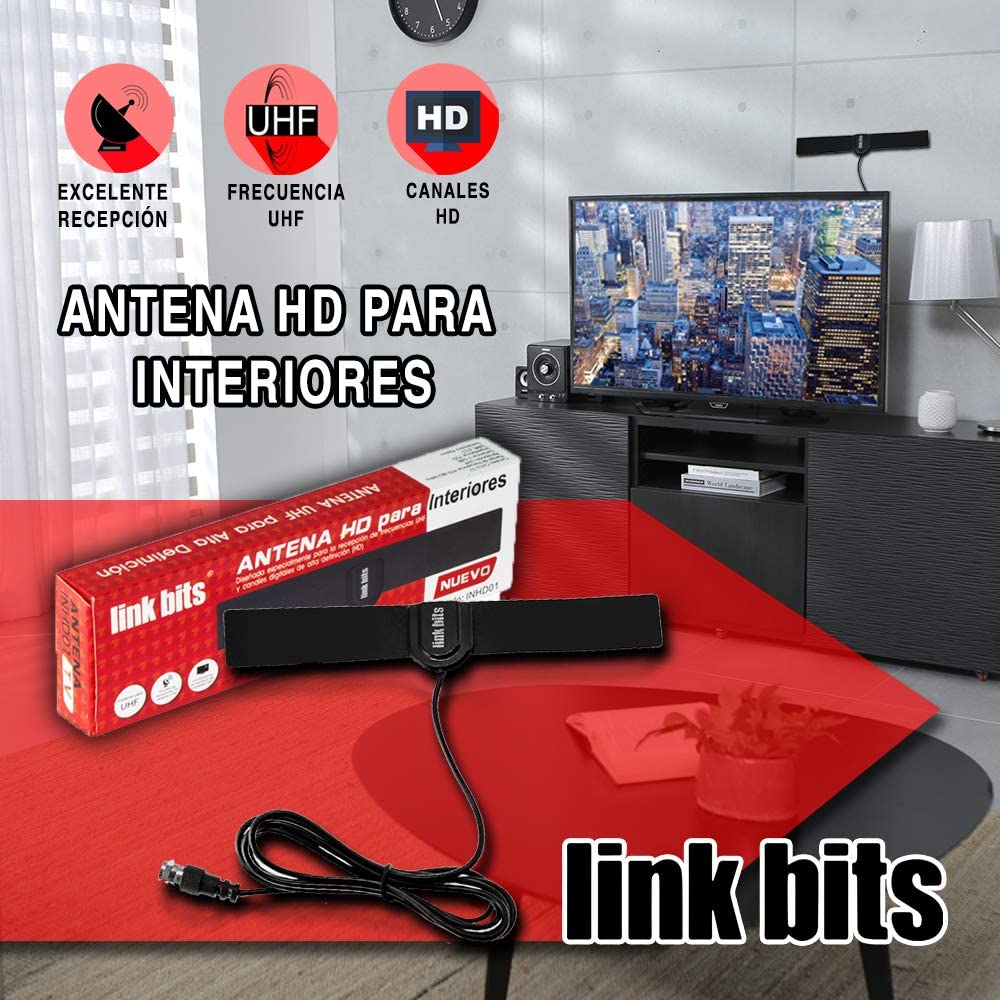 Antena de TV HD para Interiores UHF LINK BITS INHD01