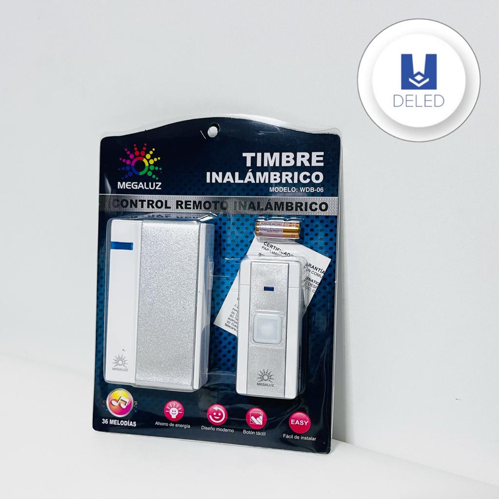 Timbre Inalámbrico con Control Remoto Color Blanco/Gris MEGALUZ WDB-06