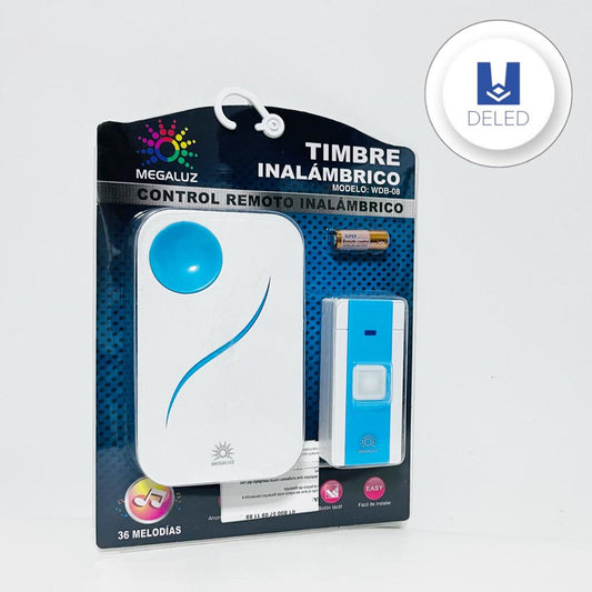 Timbre Inalámbrico Enchufable con Control Remoto Color Blanco/Azul MEGALUZ WDB-08