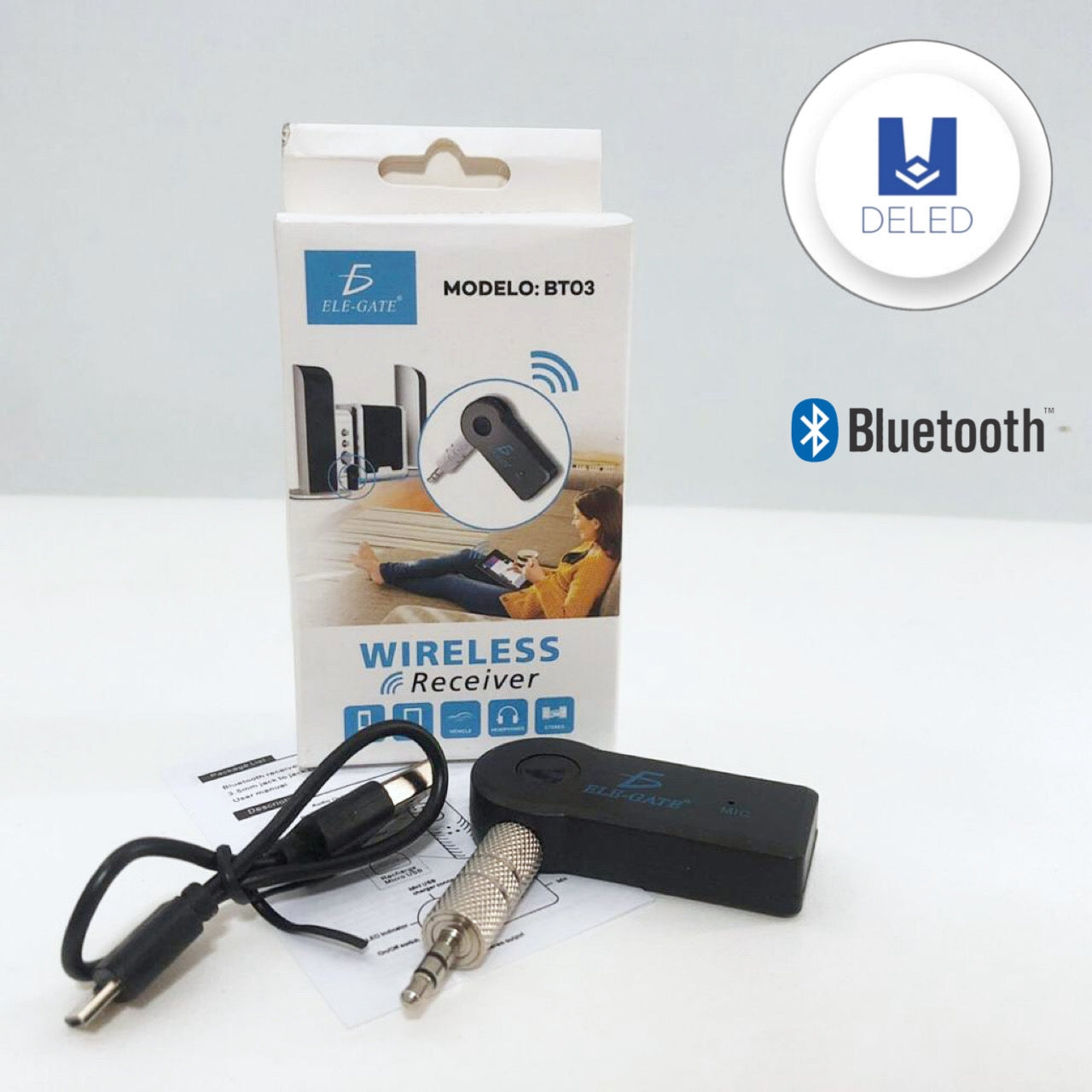 Receptor de Audio Bluetooth Inalámbrico Recargable Entrada Auxiliar Jack 3.5mm ELE-GATE BT03