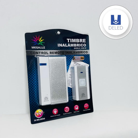 Timbre Inalámbrico con Control Remoto Color Blanco/Gris MEGALUZ WDB-06