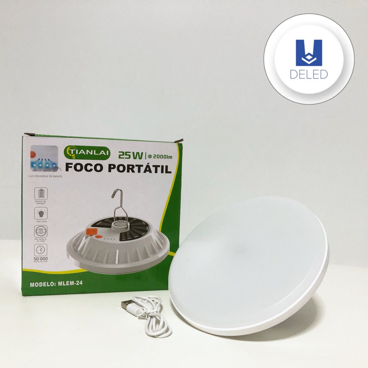 Foco LED Portátil 25w Recargable con Puerto USB Power Bank TIANLAI MLEM-24