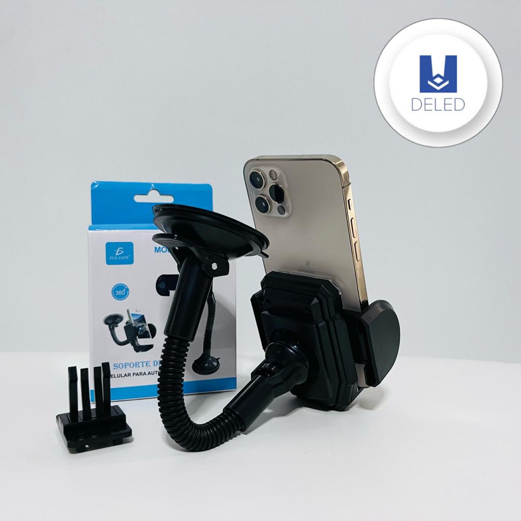 Soporte de Celular para Automóvil con Ventosa para Vidrio y Adaptador para Rejilla ELE-GATE HOLD.01