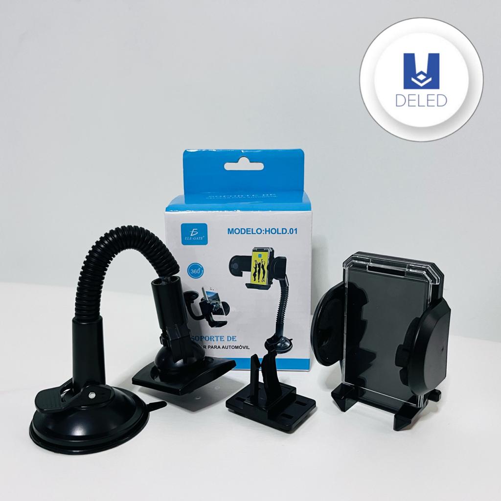 Soporte de Celular para Automóvil con Ventosa para Vidrio y Adaptador para Rejilla ELE-GATE HOLD.01