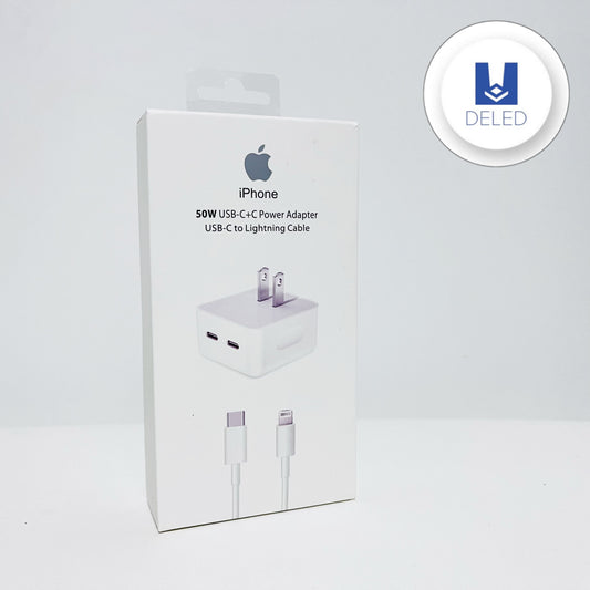 Cargador Completo TURBO con Doble Entrada USB-C con Cable Lightning 50w Calidad Original APPLE