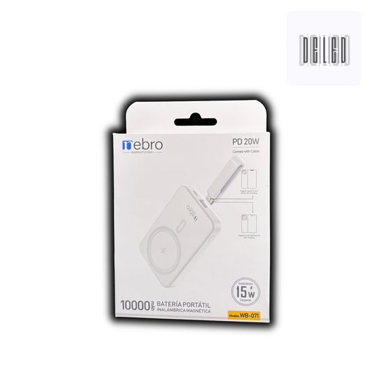 Batería Power Bank MagSafe Inalámbrica Magnética Recargable Portátil 10,000 mAh NEBRO WB-071