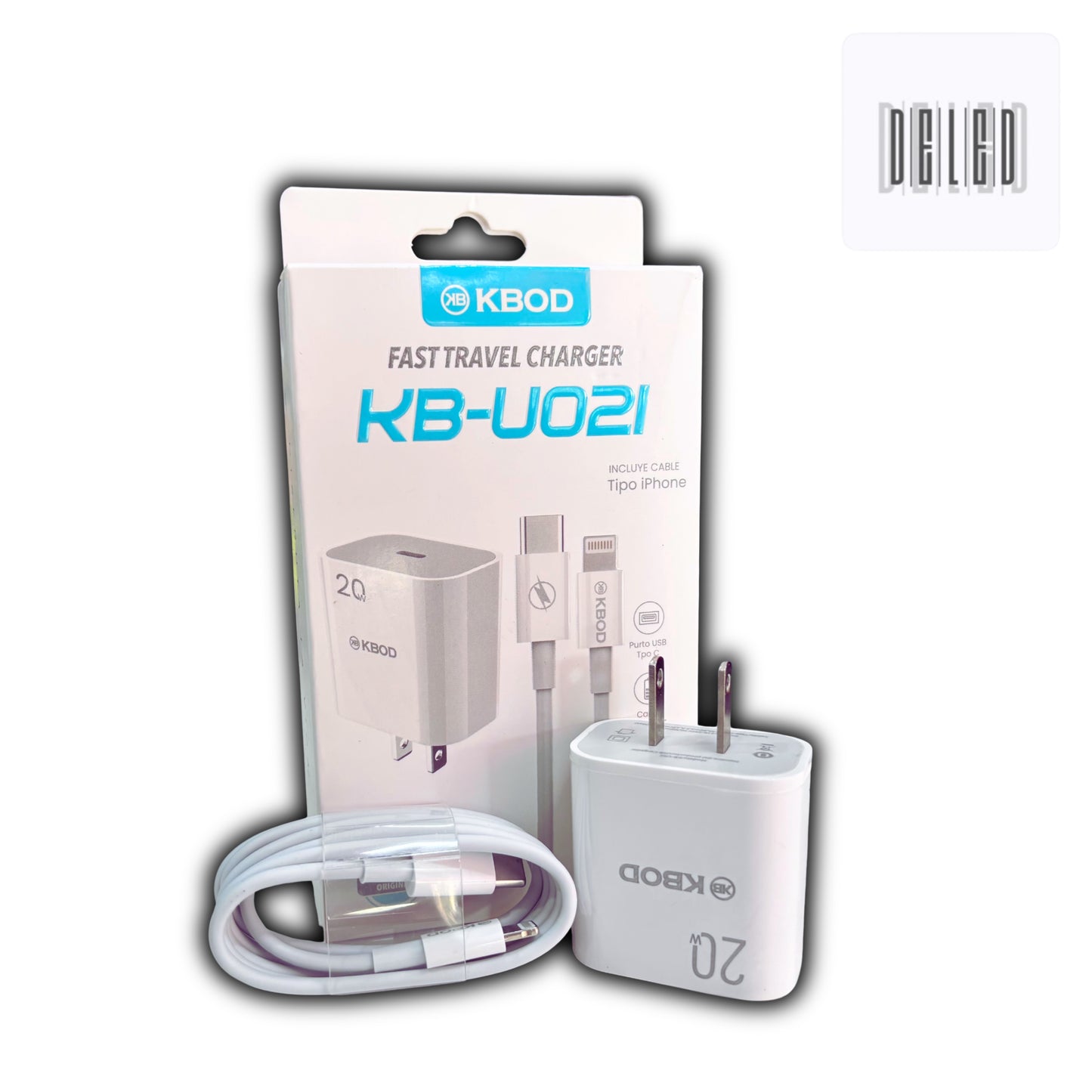 Cargador Completo TURBO con Cable USB-C Lightning 20w Calidad Original KBOD KB-U021