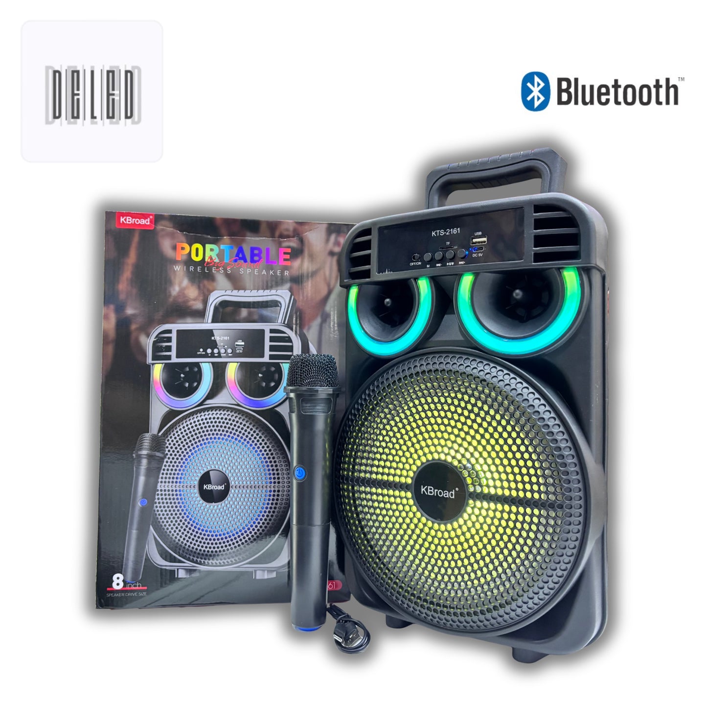 Bocina Bluetooth Inalámbrica 8 Pulgadas Recargable con Micrófono Inalámbrico KBROAD KTS-2161