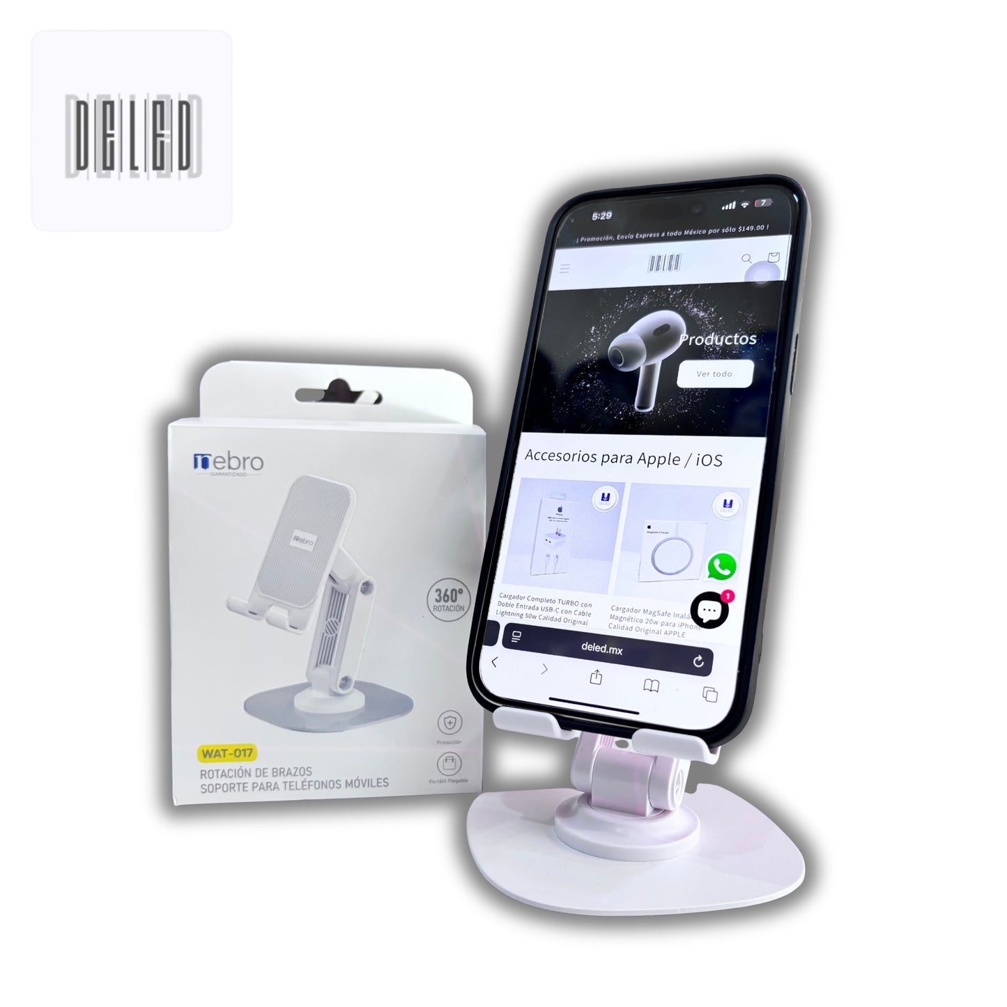 Soporte de Celular con Base Giratoria Retráctil NEBRO WAT-017